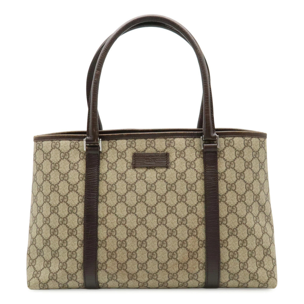 Gucci GG Supreme Plus Tote Bag Shoulder Leather Beige Cream Dark Brown